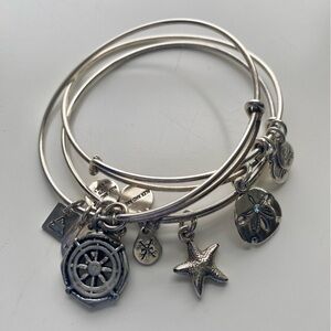 Alex and Ani- Silver Nautical Charm Bracelets- Beachy Bundle (3)
